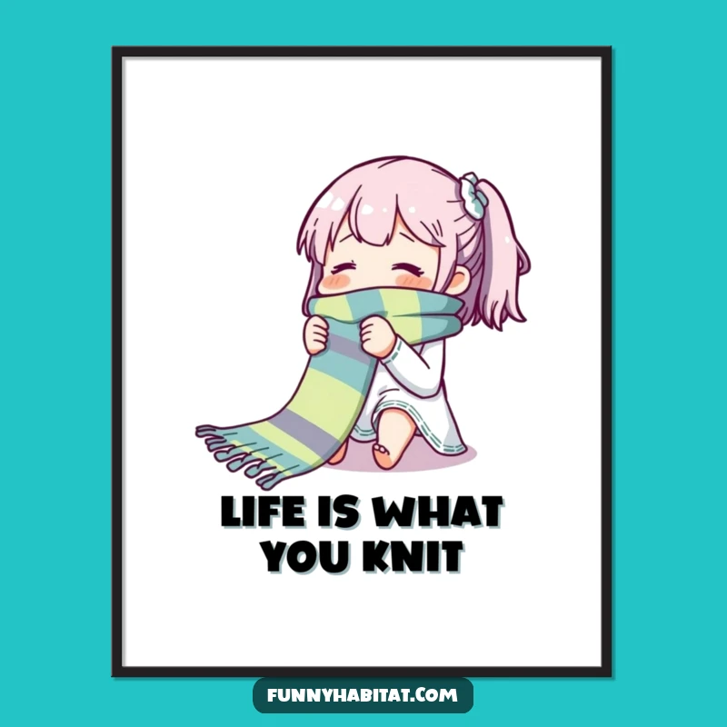 Cozy Knitting Scarf Art: Free Printable Whimsical Knitting Wall Decor