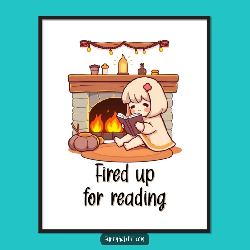 Free Printable Wall Art: Cozy Fireplace Reading Nook for a Relaxing, Humorous Home Downloadable