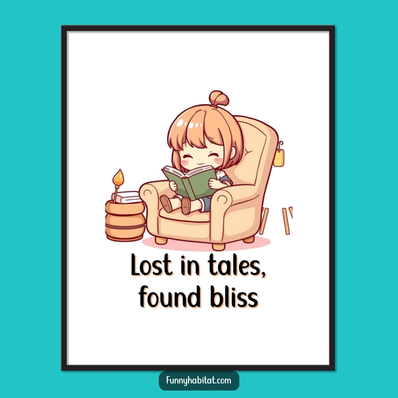 Free Printable Wall Art: Cozy Reader Lost in a Book, Funny Downloadable Art