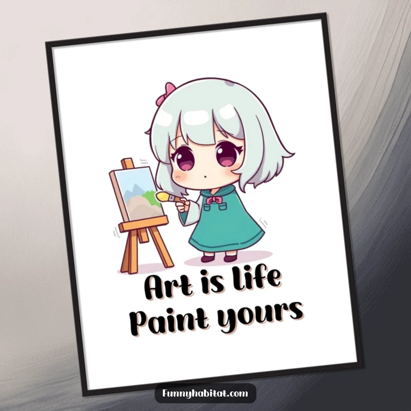 Funny Free Printable Wall Art: A character intently painting a small canvas, brush poised, embodying artistic focus.