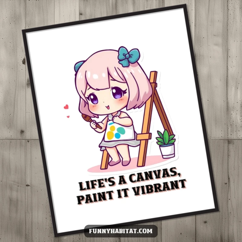 Funny Free Printable Wall Art depicting an artistic character passionately painting a vibrant and abstract masterpiece.