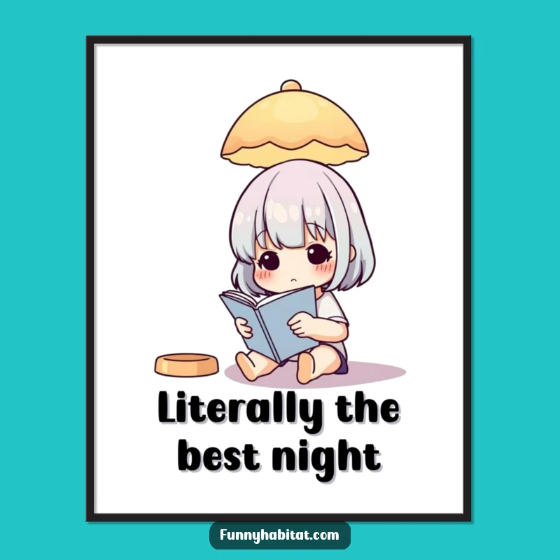 Funny Free Printable Wall Art: Bookworm Character Reading Lamp Downloadable Decor