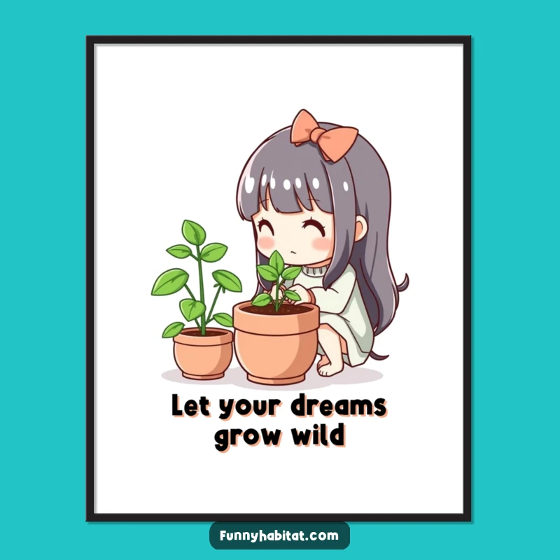 Funny Free Printable Wall Art: Kawaii Plant Tender, Hilarious Downloadable Art