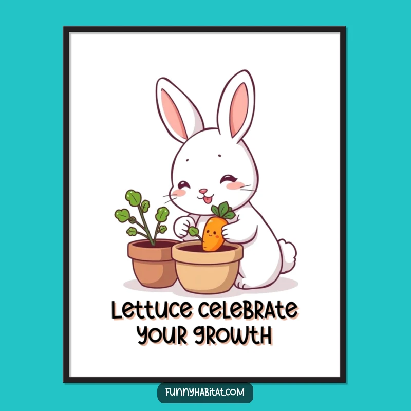 Funny Free Printable Wall Art: Rabbit & Smiling Carrot, Quirky Downloadable Decor