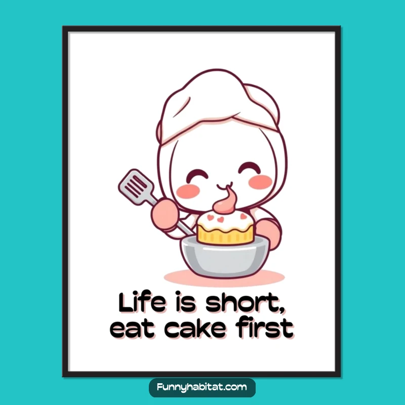 Funny Free Printable Wall Art: Kawaii Baker's Cake, Hilarious Downloadable Art