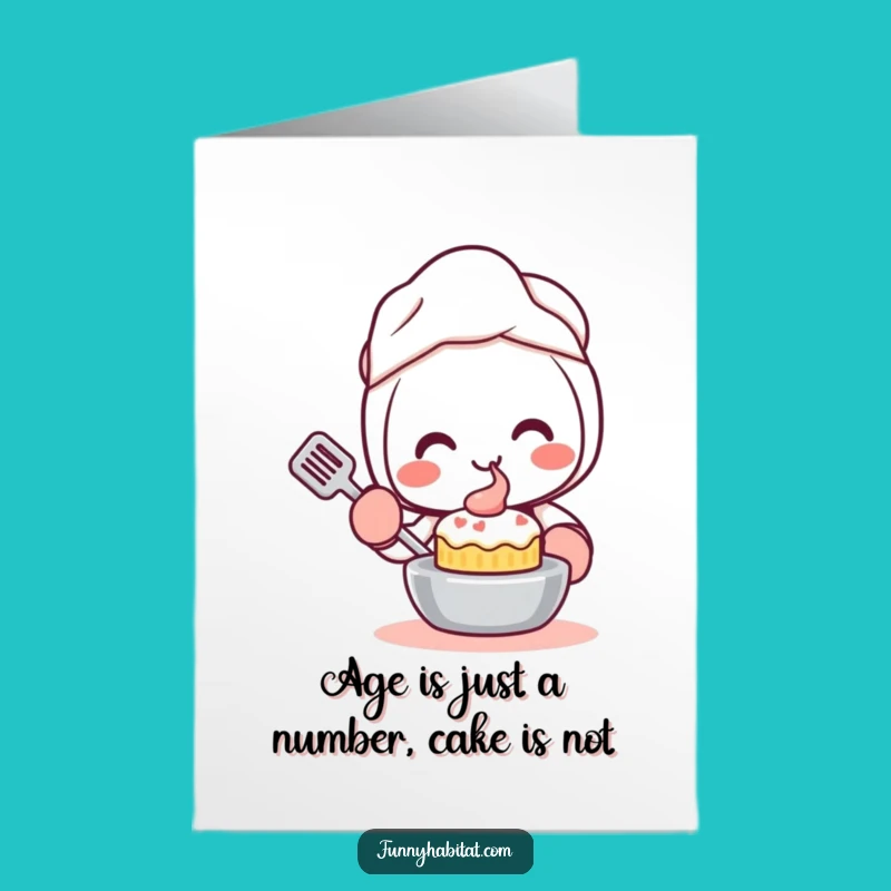 Free Printable Birthday Card: Funny Kawaii Baker Making Cake, Hilarious Downloadable Gift