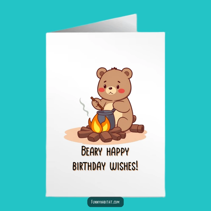 Free Printable Birthday Card: Happy Bear Campfire, Unique Downloadable Gift