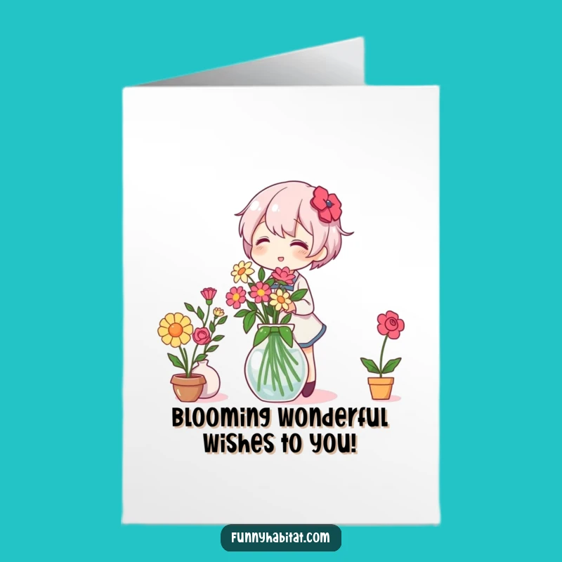 Free Printable Birthday Card: Cheerful Flower Arranger - Unique Downloadable Gift