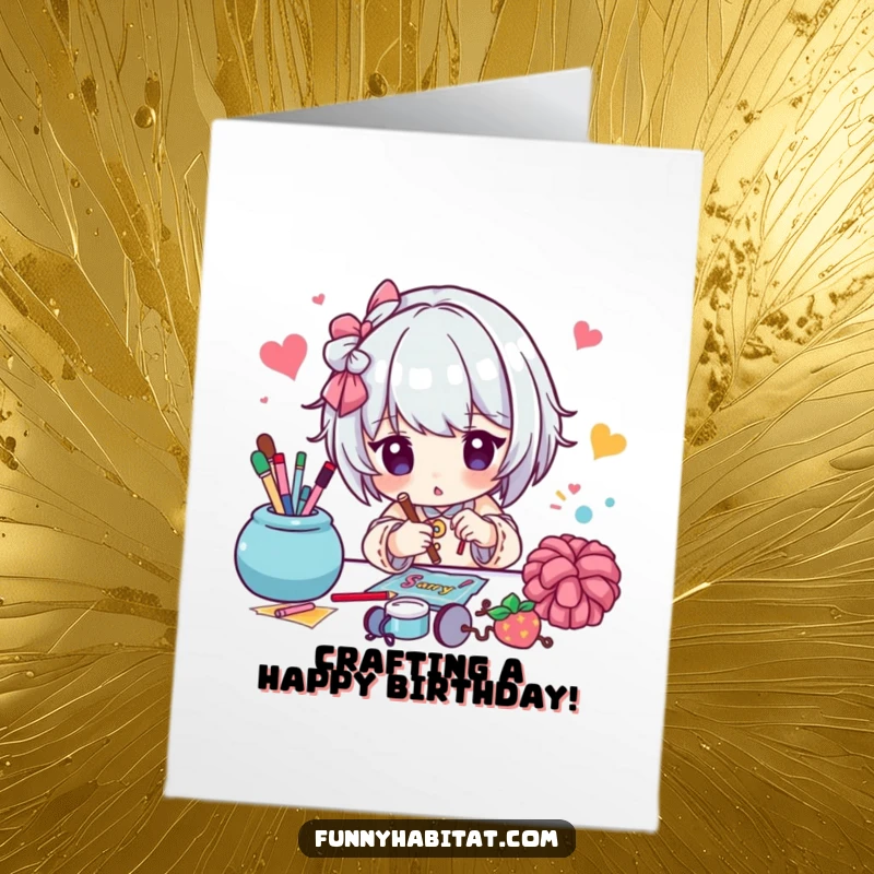 Funny Free Printable Birthday Card: A character focused on a vibrant craft project, creating joy, a delightful downloadable gift.