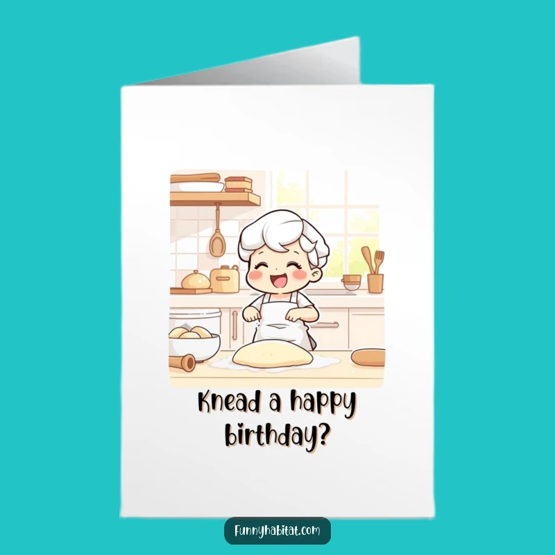 Free Printable Birthday Card: Baking Character, Joyful Kneading, Funny Downloadable