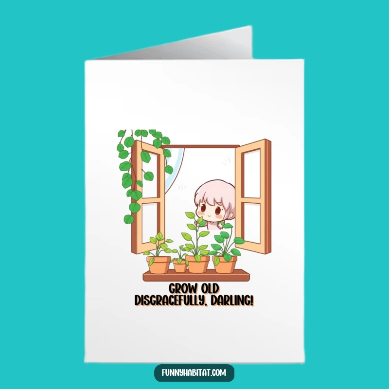 Free Printable Birthday Card: Cute Plant Lover Character, Funny Downloadable Gift