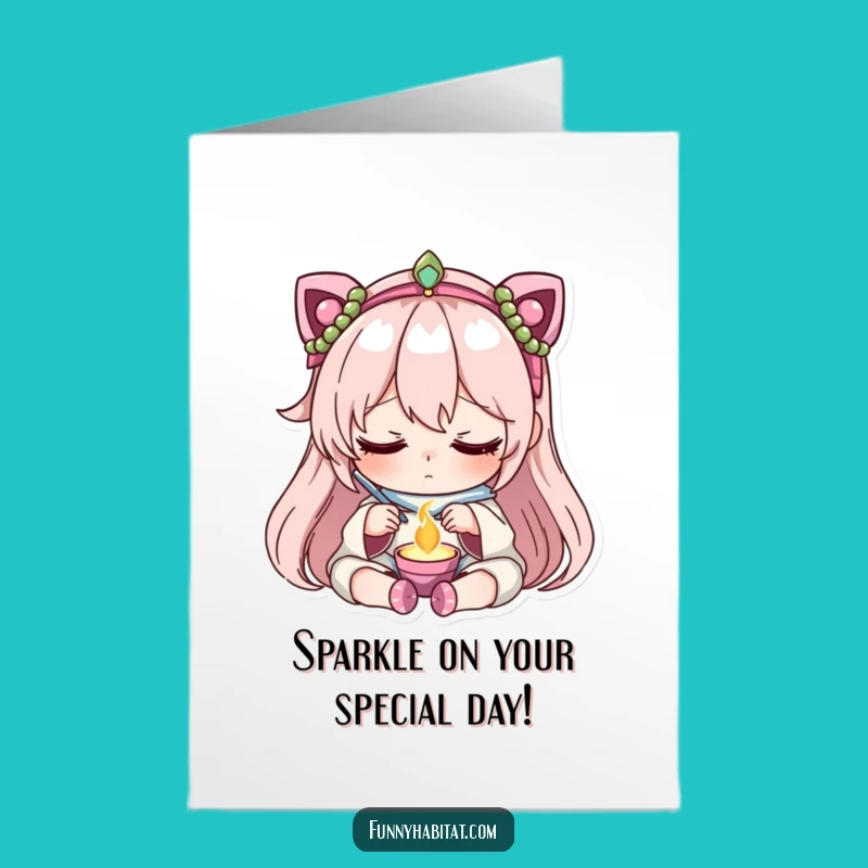 Free Printable Birthday Card: Jewelry Crafting Character, Focused, Funny Downloadable for Creators
