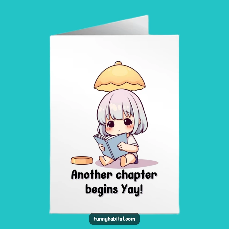 Funny Free Printable Birthday Card: Bookworm Character Reading Lamp Downloadable Gift