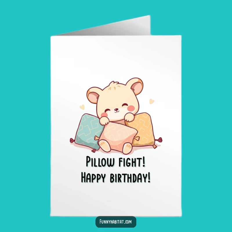 Funny Free Printable Birthday Card: Pillow-Tossing Animal, Downloadable DIY Gift