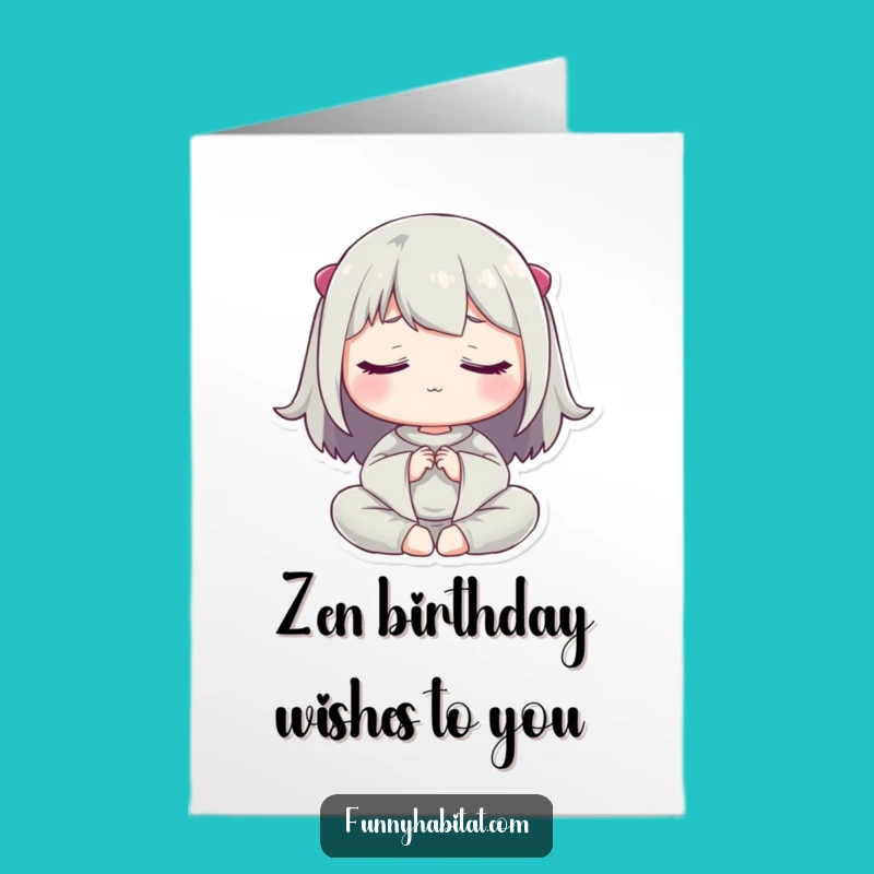 Free Printable Birthday Card: Zen Character Finding Peace as a Funny Downloadable Gift