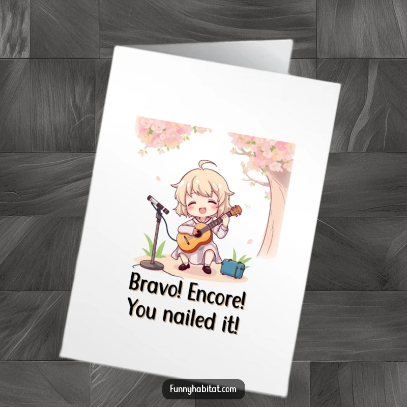 Funny Free Printable Congratulations Card: A happy character enthusiastically plays a saxophone outdoors. Downloadable celebration!