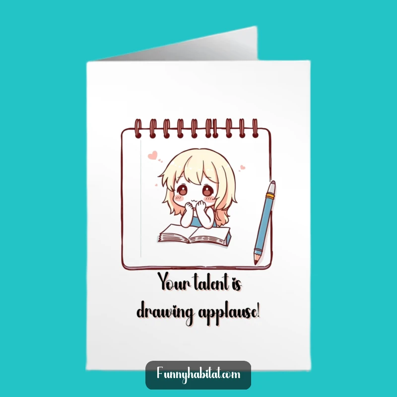 Free Printable Congrats Card: Sketching Character, Thoughtful, Funny Downloadable for Achievements