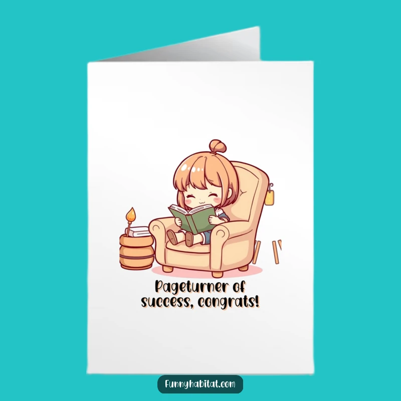 Free Printable Congrats Card: Cozy Reader Celebrating Success with a Funny Downloadable Gift