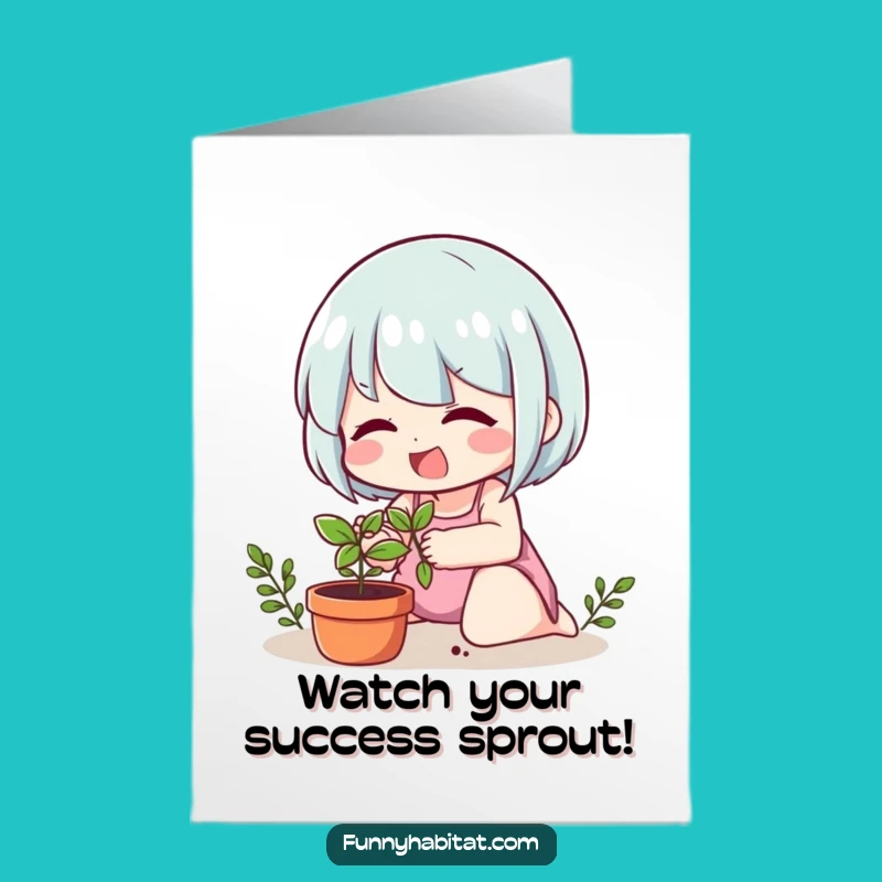 Free Printable Congrats Card: Cheerful Gardener Celebrates Your Success Growth