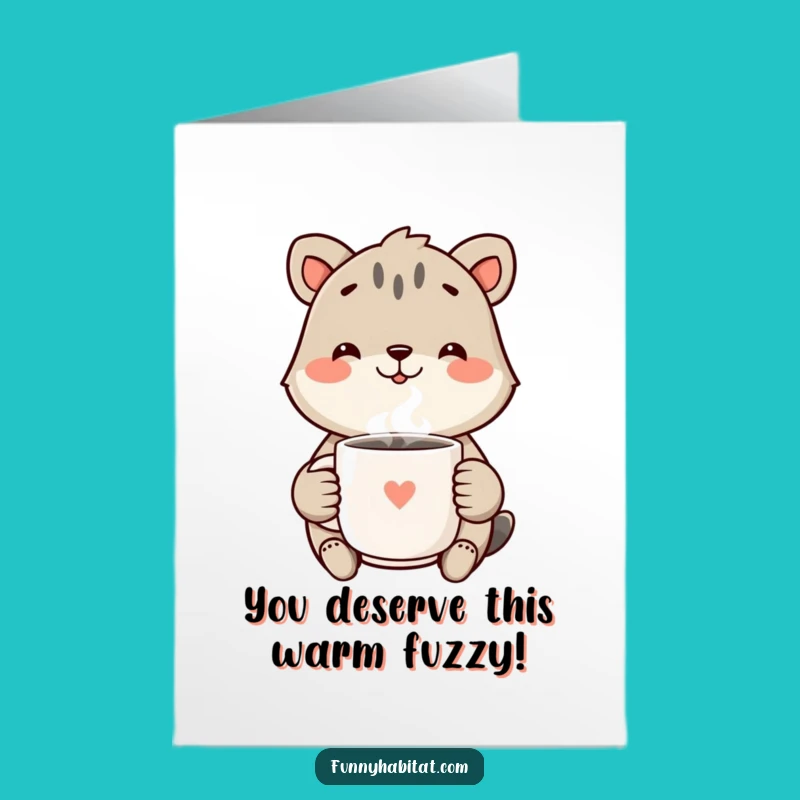 Free Printable Congrats Card: Cheerful Animal Cheers with a Warm Mug of Success