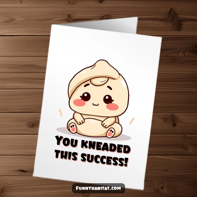 Funny Free Printable Congratulations Card: Focused character contentedly kneading dough, symbolizing achievement and effort.