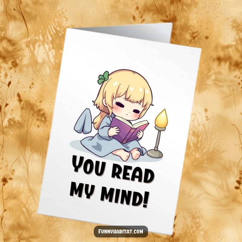 Funny Free Printable Congrats Card: A character celebrating success by reading a book, symbolizing quiet victory and knowledge.