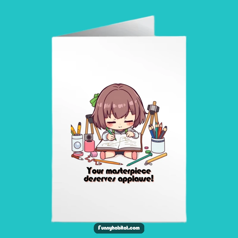 Free Printable Congrats Card: Funny Artist Character Sketching to Celebrate Achievements