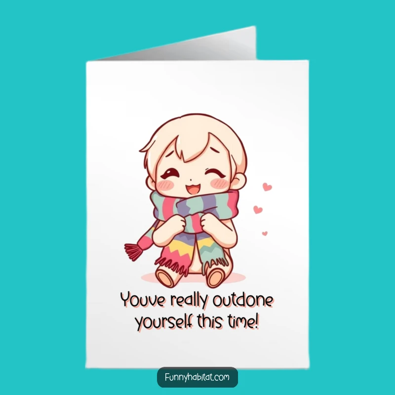 Free Printable Congrats Card: Knitting Character, Cozy Smile, Funny Downloadable for Achievements