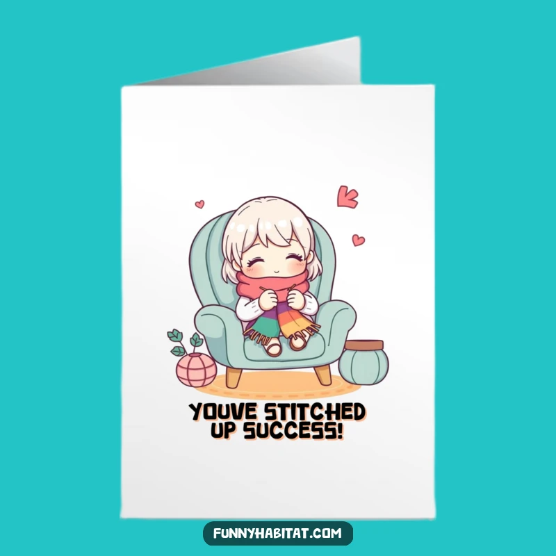 Free Printable Knitting Congratulations Card: Cozy Character, Great for Crafters, Downloadable