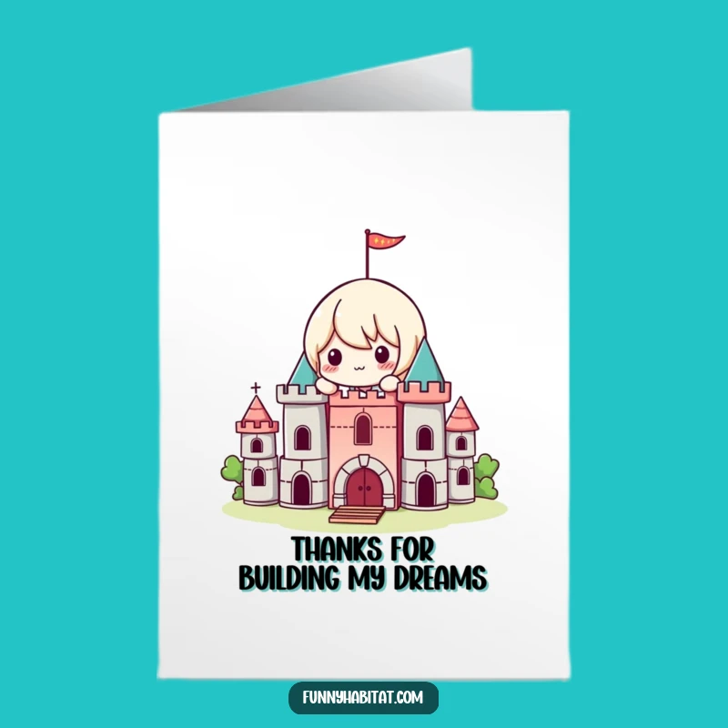 Free Printable Thanks Card: Kawaii's Castle Construction, Funny Downloadable Gift
