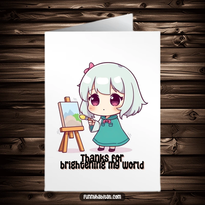 Funny Free Printable Thank You Card: Character engrossed in painting, brush in hand, expressing thanks artistically.