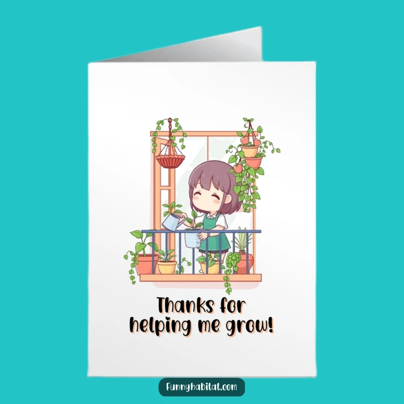 Free Printable Thanks Card: Happy Gardener, Balcony Plants, Funny Gratitude Download