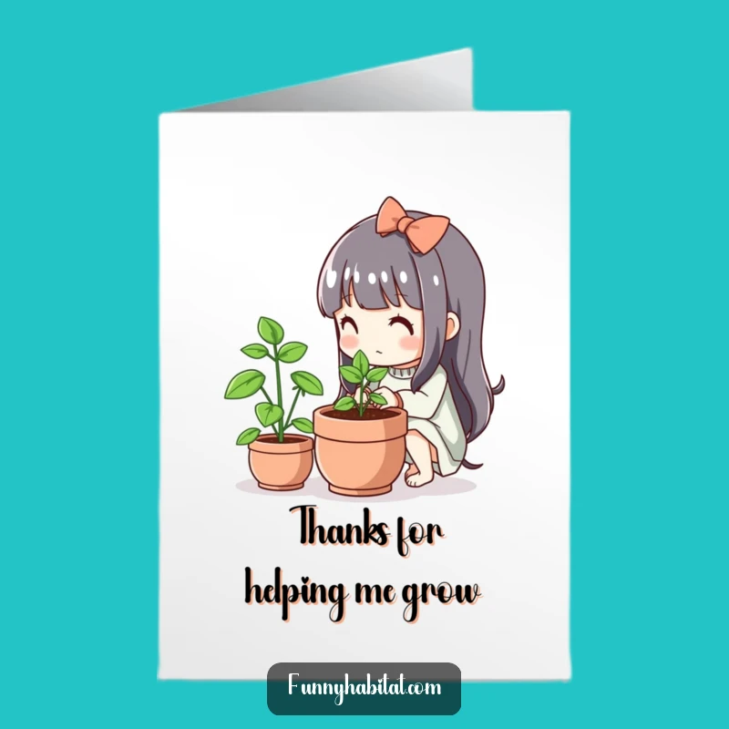 Free Printable Thanks Card: Kawaii's Growing Gratitude, Funny Downloadable Gift