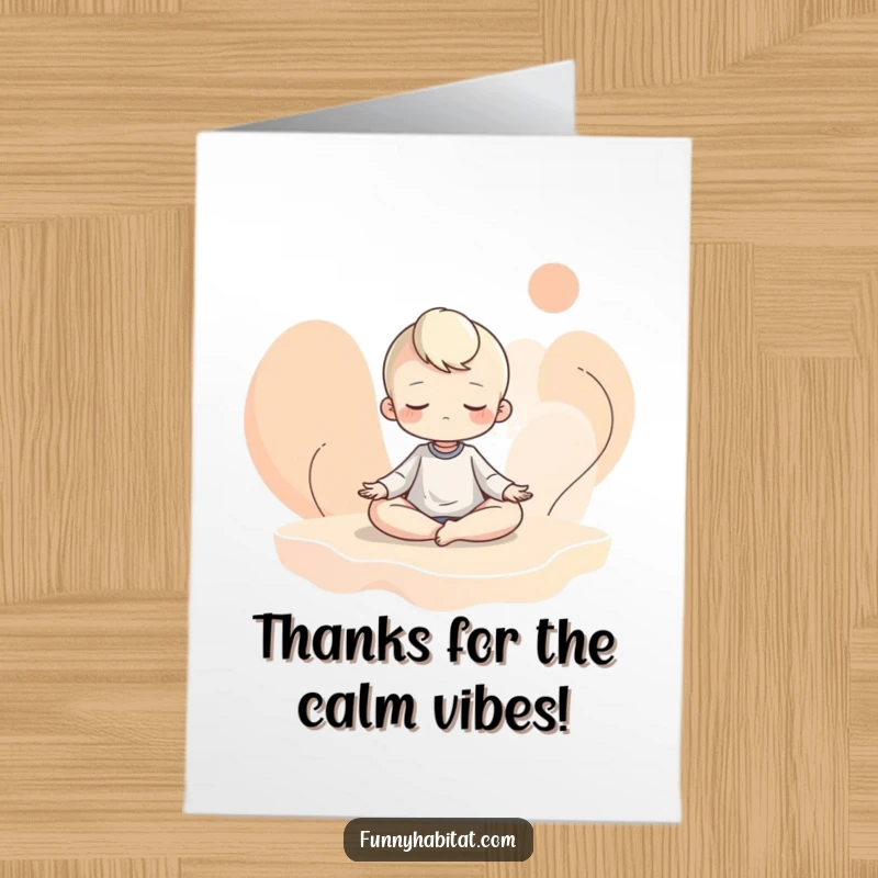 Funny Free Printable Thank You Card: A character meditating serenely amidst beautiful, flowing abstract patterns, a downloadable gift.