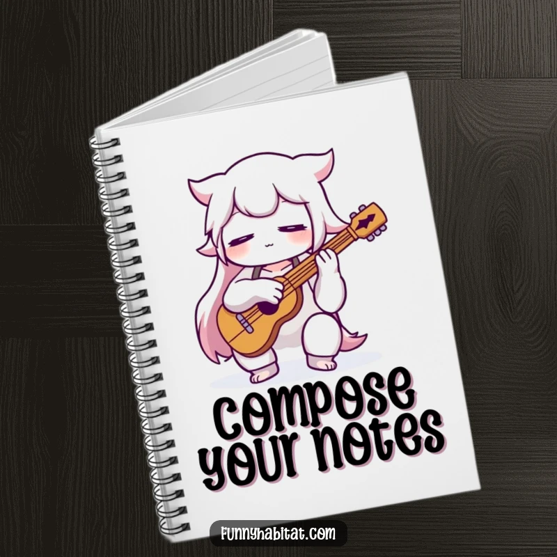 Funny musician notebook featuring a character playing an instrument, ideal for composing music and jotting down ideas.