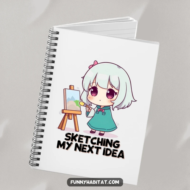 Funny notebook with a character painting on a canvas, brush in hand, ideal for humorous artistic journaling.