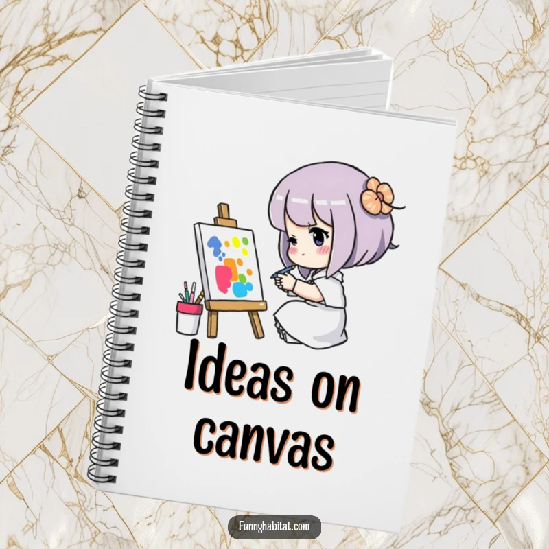 Funny notebook featuring a character concentrating on painting a colorful picture, perfect for sketching and artistic planning.