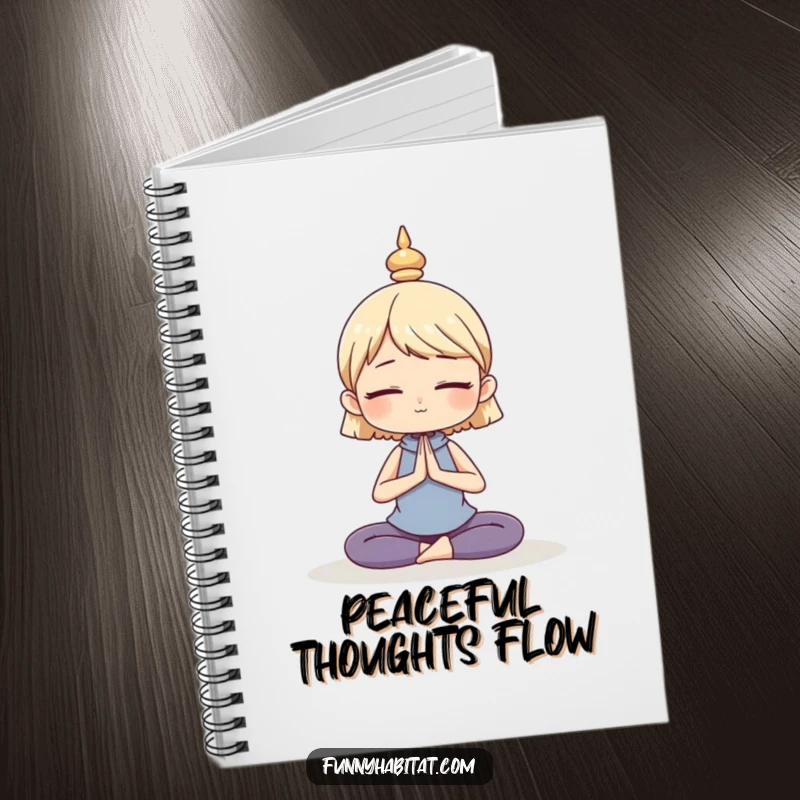 Funny notebook featuring a character in a calm, serene yoga pose, perfect for journaling and mindfulness practice.