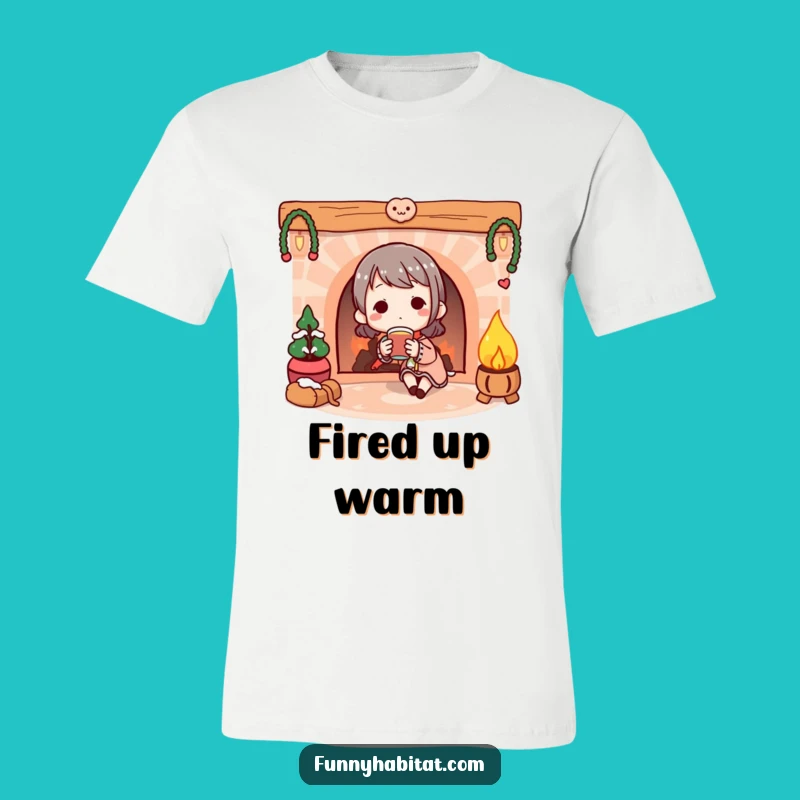 Funny Fireplace T-Shirt: Warm Beverage Design - Hilarious Cozy Gift