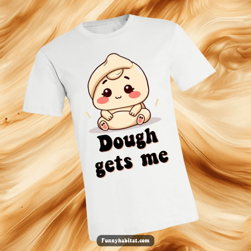 Funny character focused on kneading dough with a blissful expression, printed on a t-shirt.