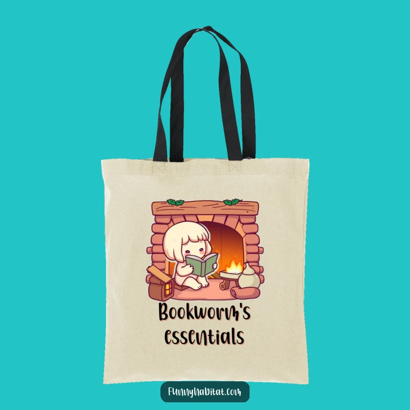 Funny Bookworm Tote Bag: Cozy Fireplace Reader, Perfect Eco-Friendly Gift