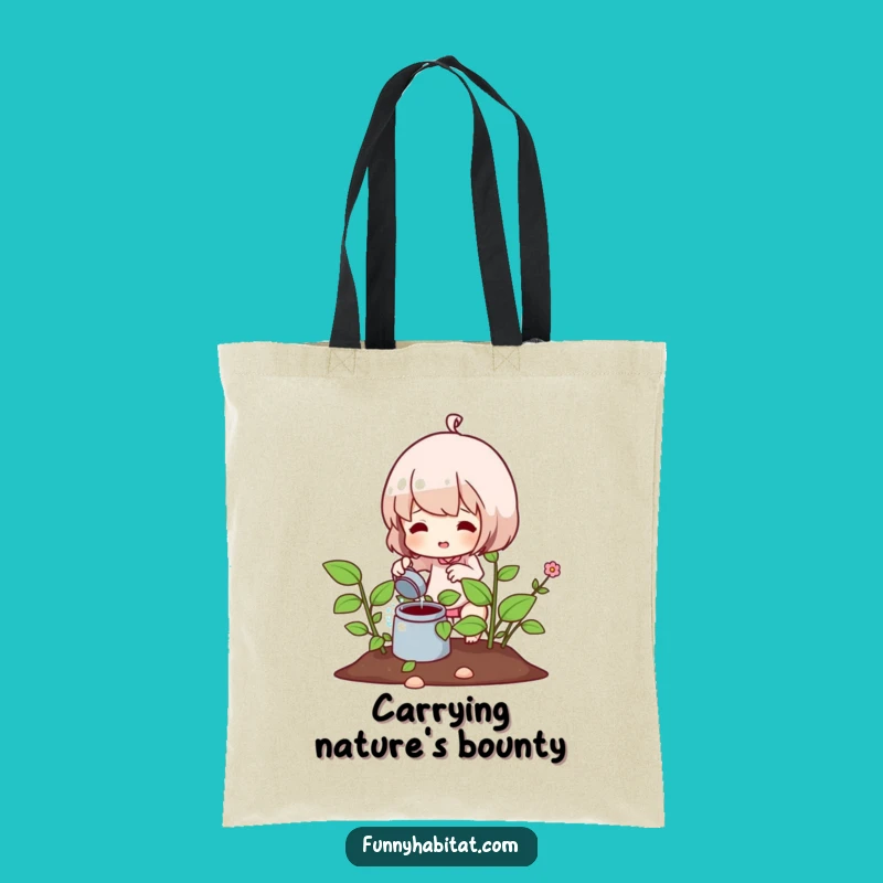 Funny Gardener Tote Bag: Character Watering Plant for Everyday Use